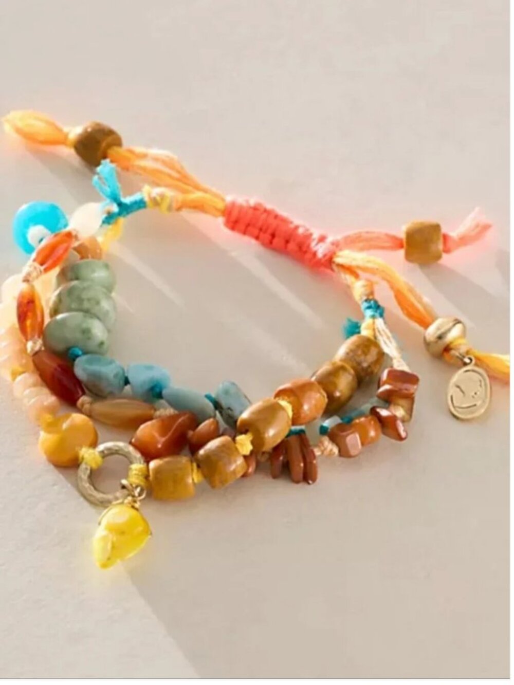 Free People NWT natural rocks colorful smooth adjustable size bracelet boho